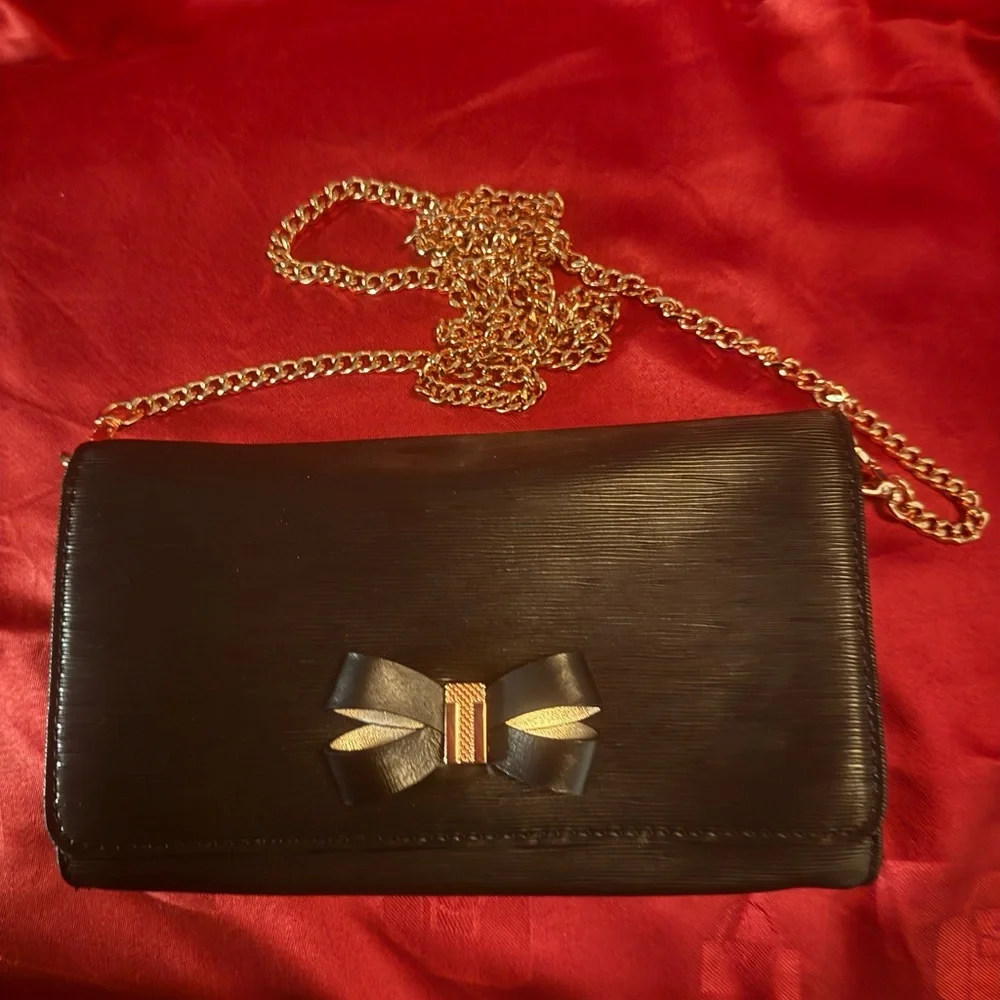 Ted Baker Black Bark Texture Bow Matinee Wallet on Chain